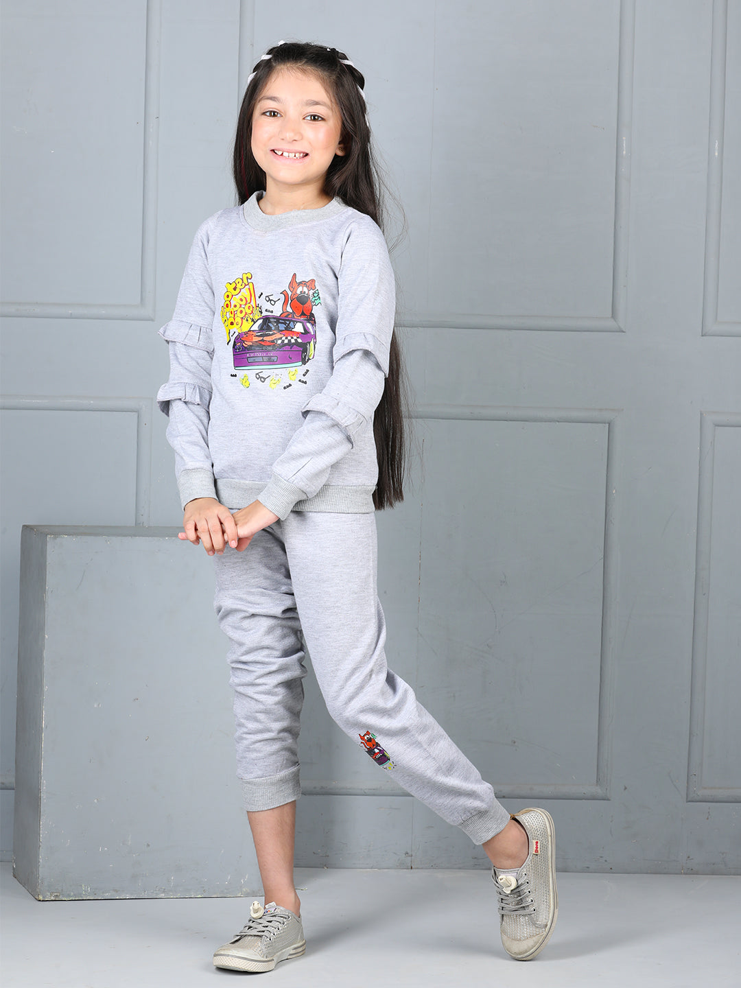 Cutiekins Girls Scooby Doo Graphic Print Cozy Tracksuit -Grey & Yellow