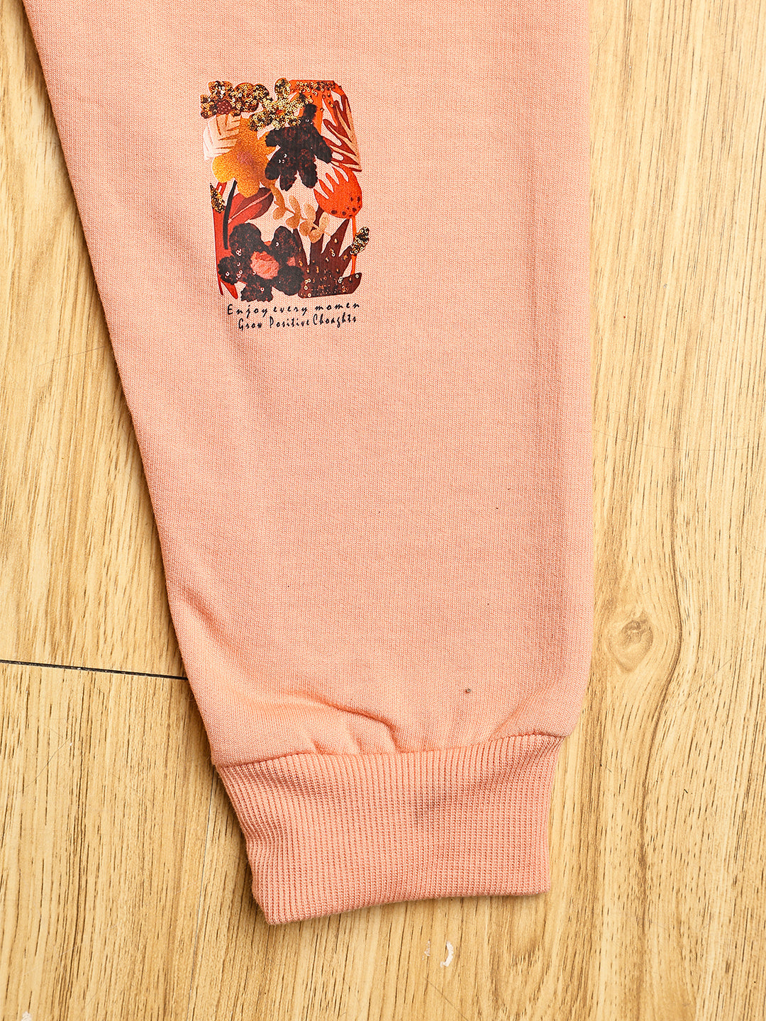 Cutiekins Girls Graphic Print Cozy Trackpant -Peach