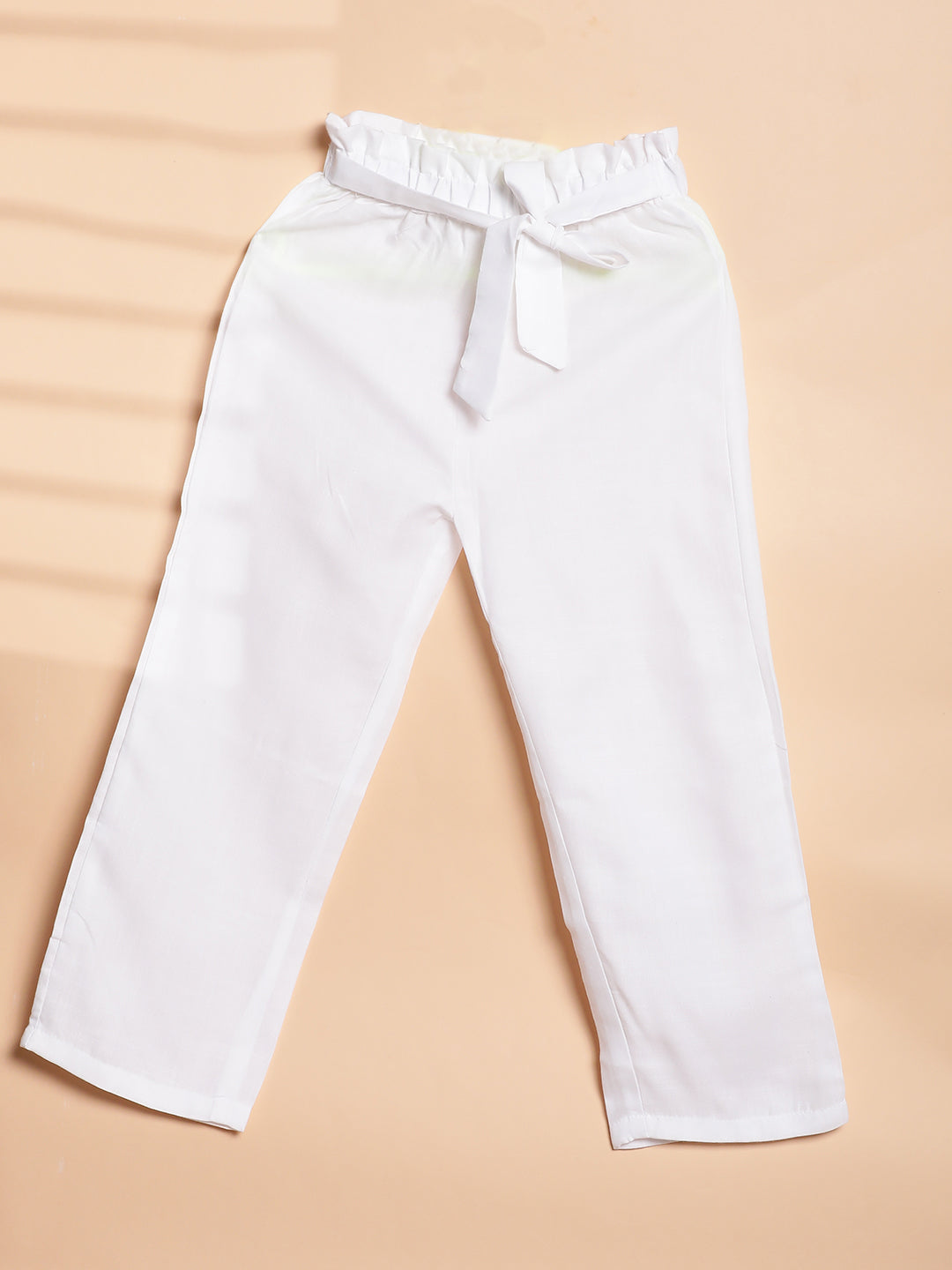 Cutiekins Girls Casual Solid Palazzo with Belt -Off White