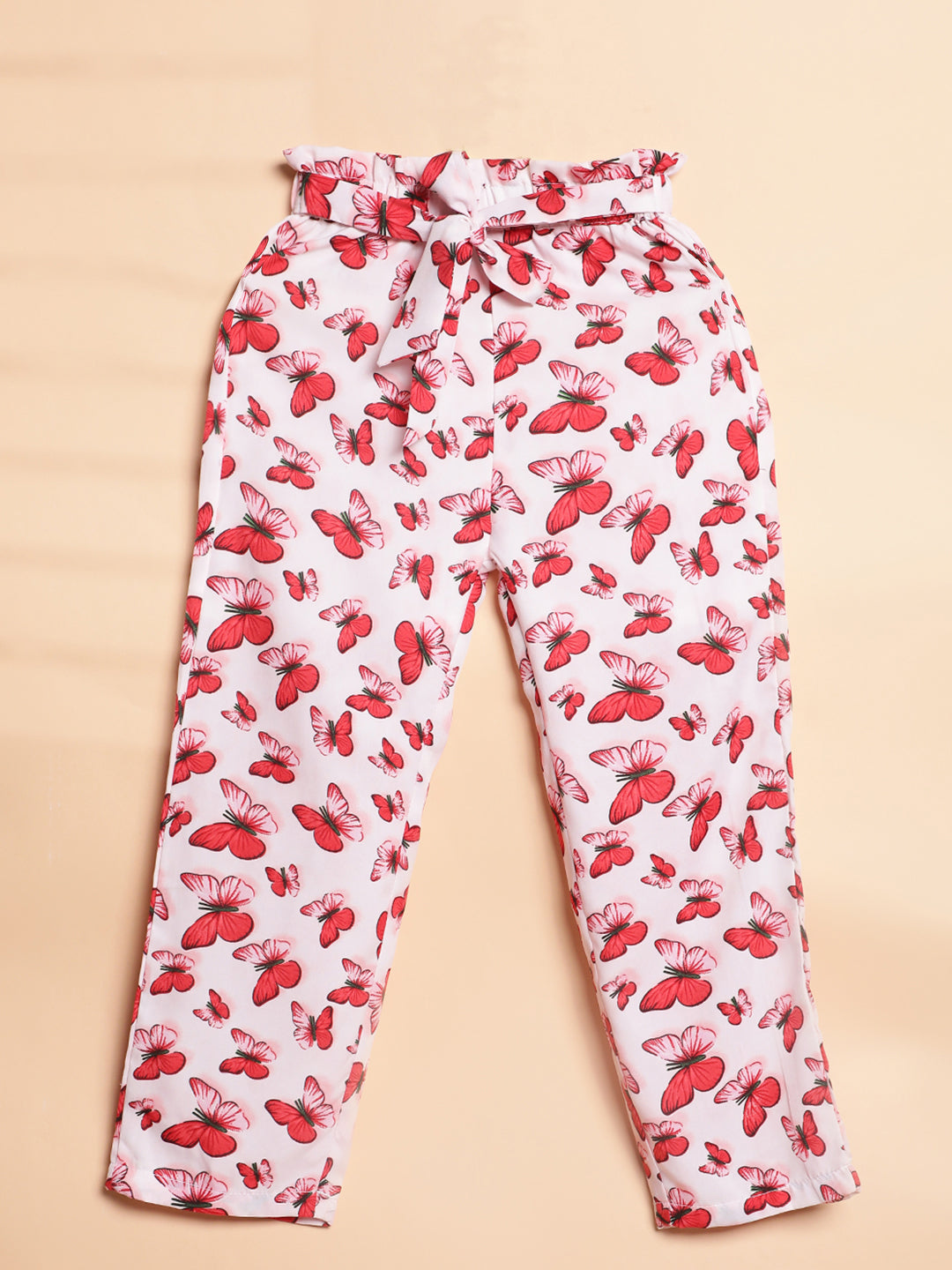 Cutiekins Girls Floral Print Casual Palazzo -Off White & Red