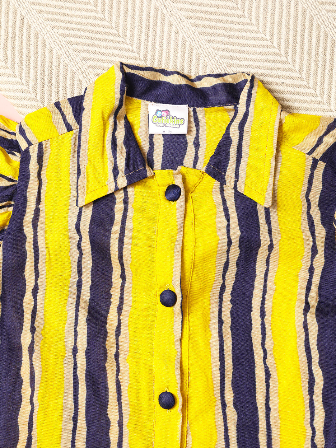 Cutiekins Girls Shirt Style Striped Top -Yellow & Navy Blue