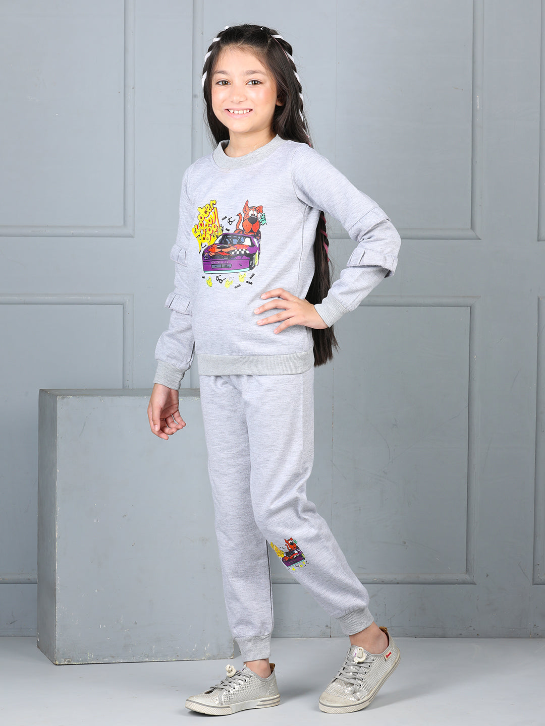 Cutiekins Girls Scooby Doo Graphic Print Cozy Tracksuit -Grey & Yellow