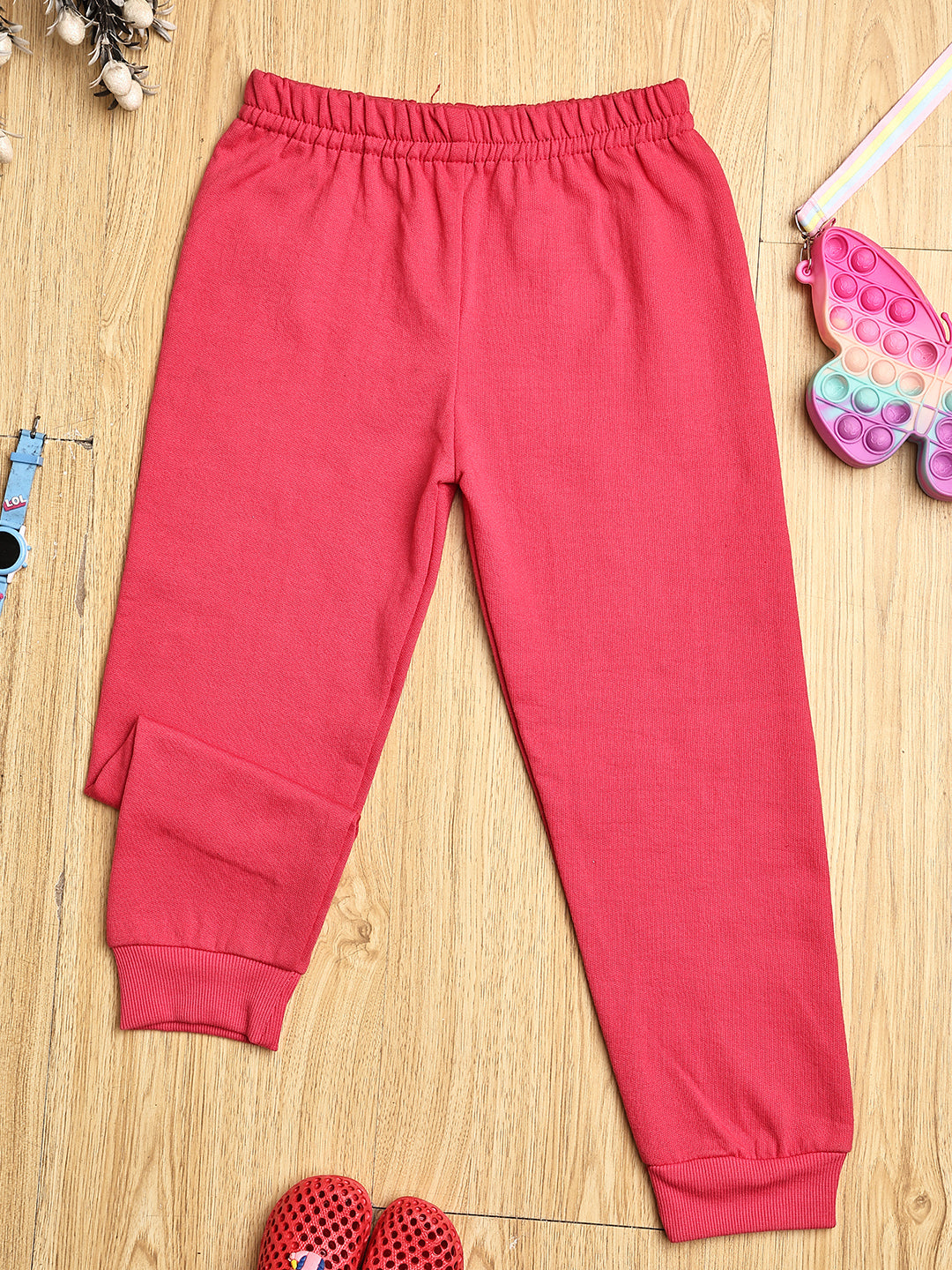 Cutiekins Girls Solid Cozy Fleece Trackpant -Hot Pink