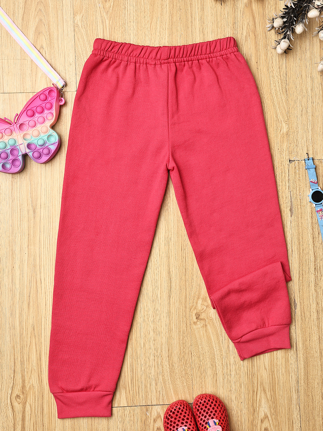 Cutiekins Girls Solid Cozy Fleece Trackpant -Hot Pink