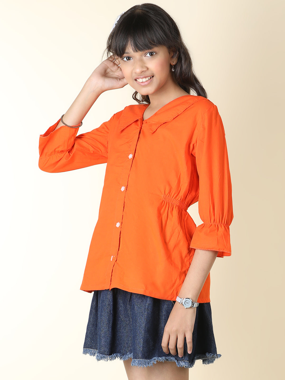 Cutiekins Girls Shirt Style Solid Top -Orange