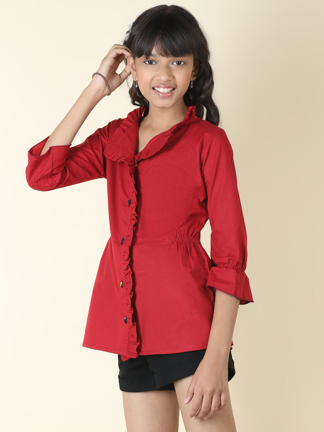 Cutiekins Girls Shirt Style Solid Top -Maroon