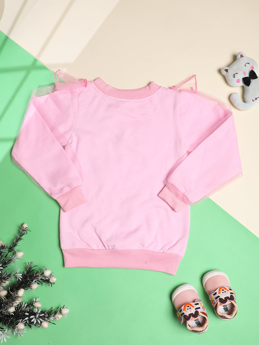 Cutiekins Girls Solid Embellished Trendy Winter Sweatshirt -Pink