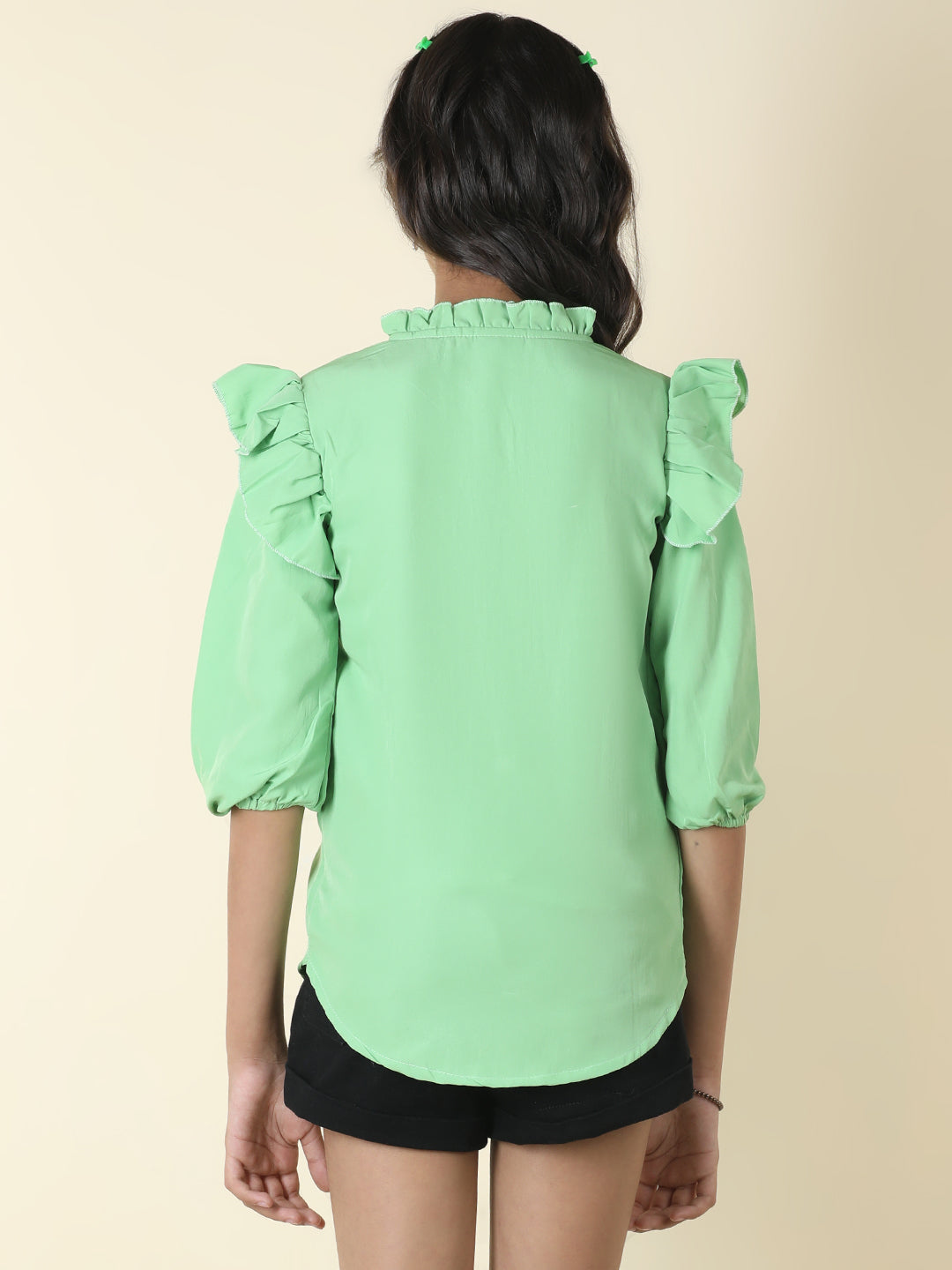 Cutiekins Girls Shirt Style Solid Embellished Top -Green