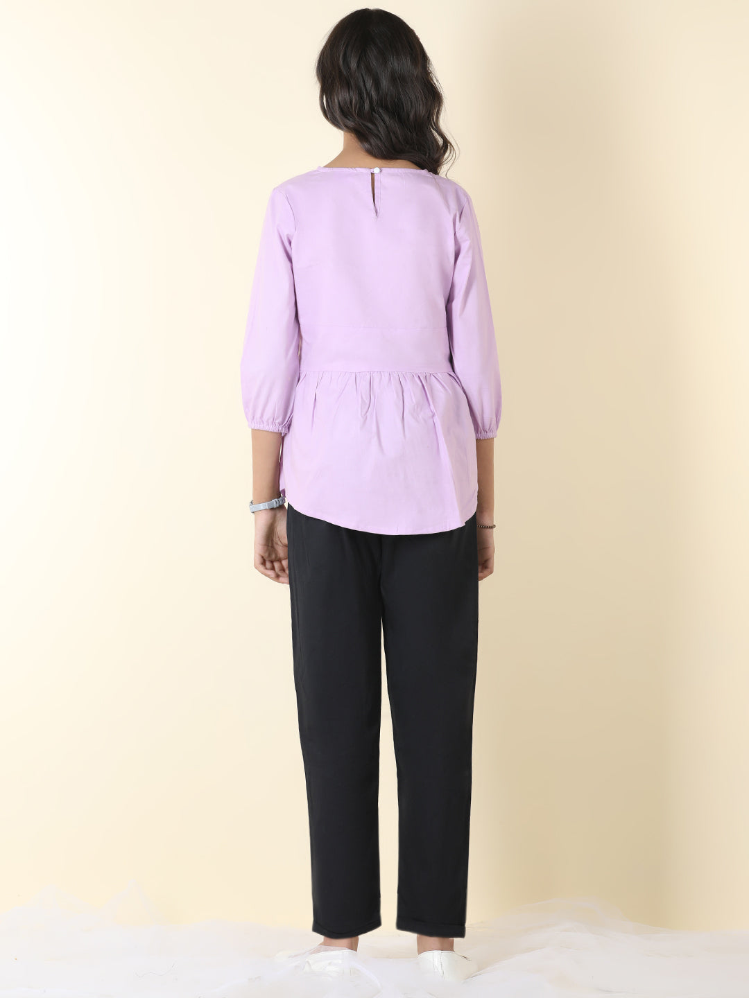 Cutiekins Girls Solid Embellished Top With Solid Trouser -Mauve & Black