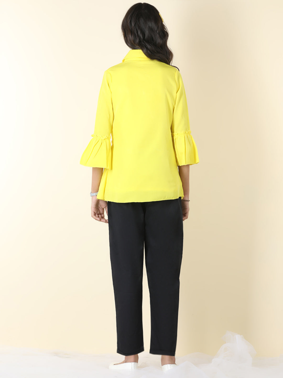 Cutiekins Girls Tie-Up Solid Top With Solid Trouser -Yellow & Black