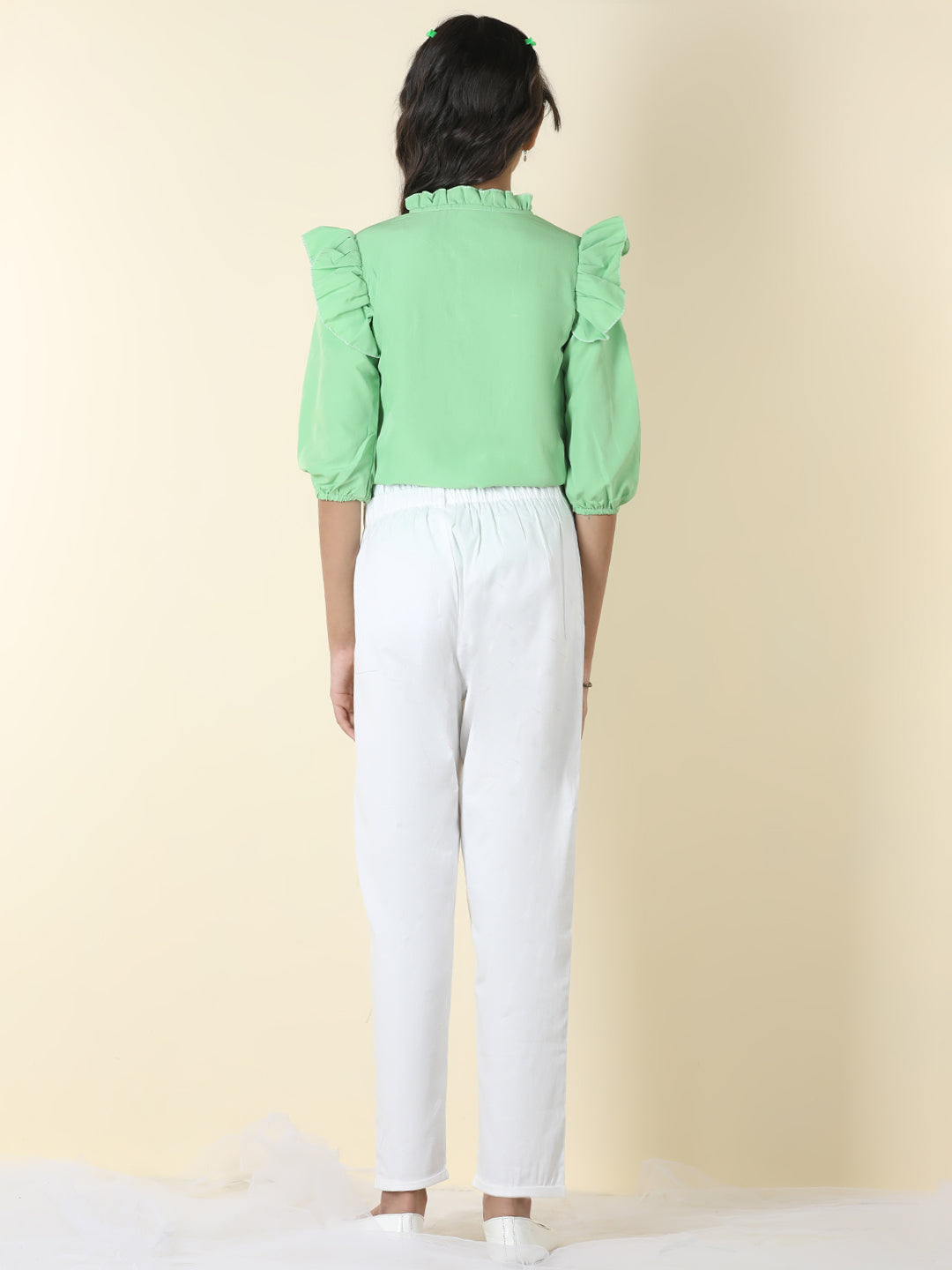 Cutiekins Girls Shirt Style Solid Top With Solid Trouser -Green & White