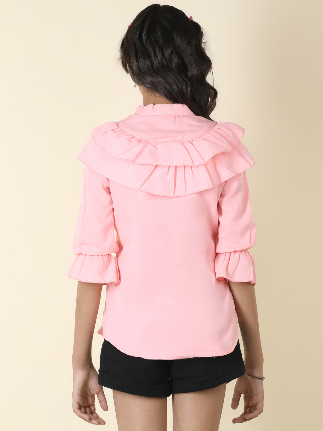 Cutiekins Girls Shirt Style Solid Embellished Top -Peach