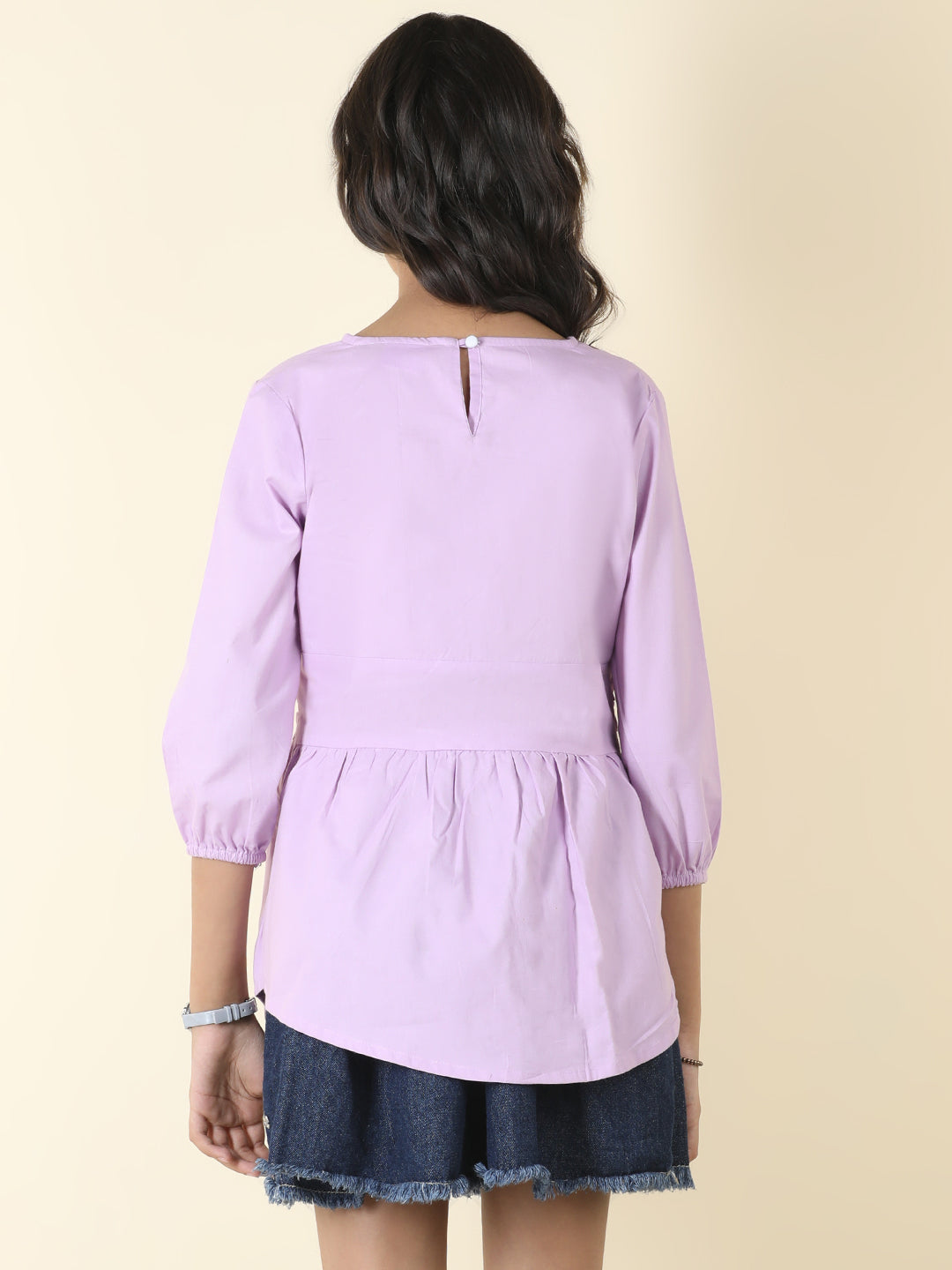 Cutiekins Girls V-Neck Solid Embellished Top -Mauve