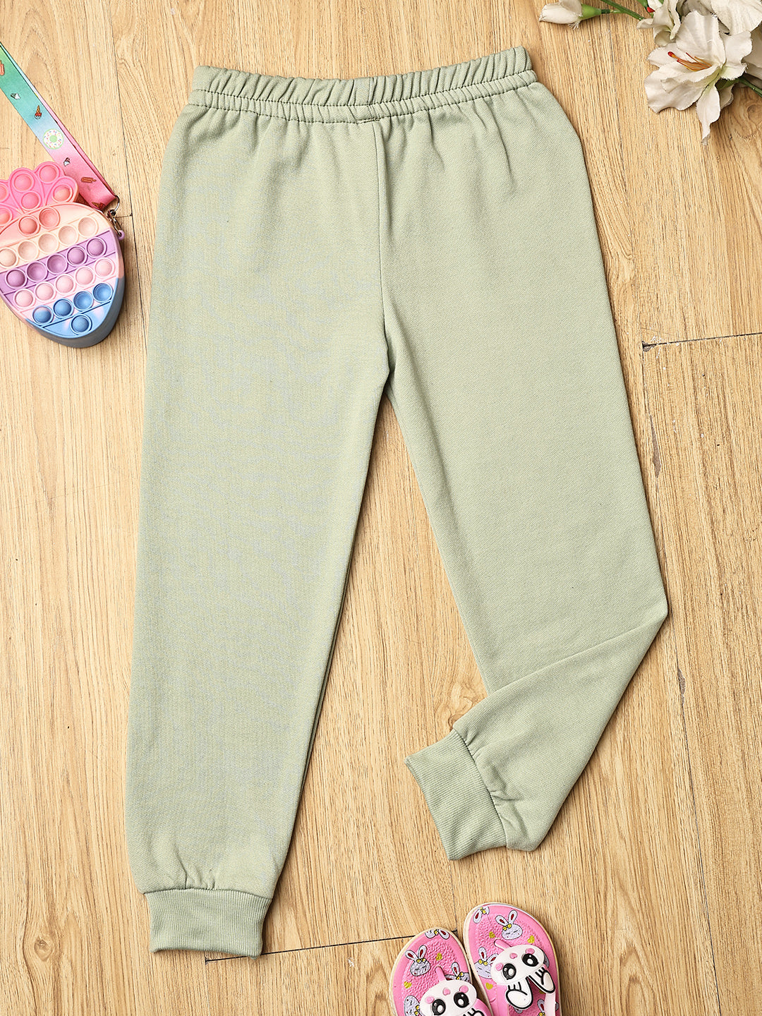 Cutiekins Girls Solid Cozy Fleece Trackpant -Olive