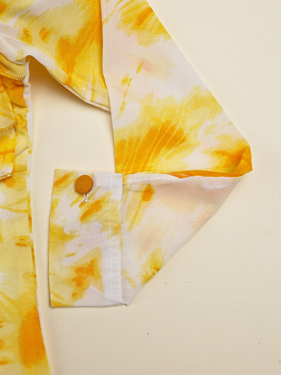 Cutiekins Girls Shirt Style Trendy Tie and Dye Print Top -Off White & Mustard