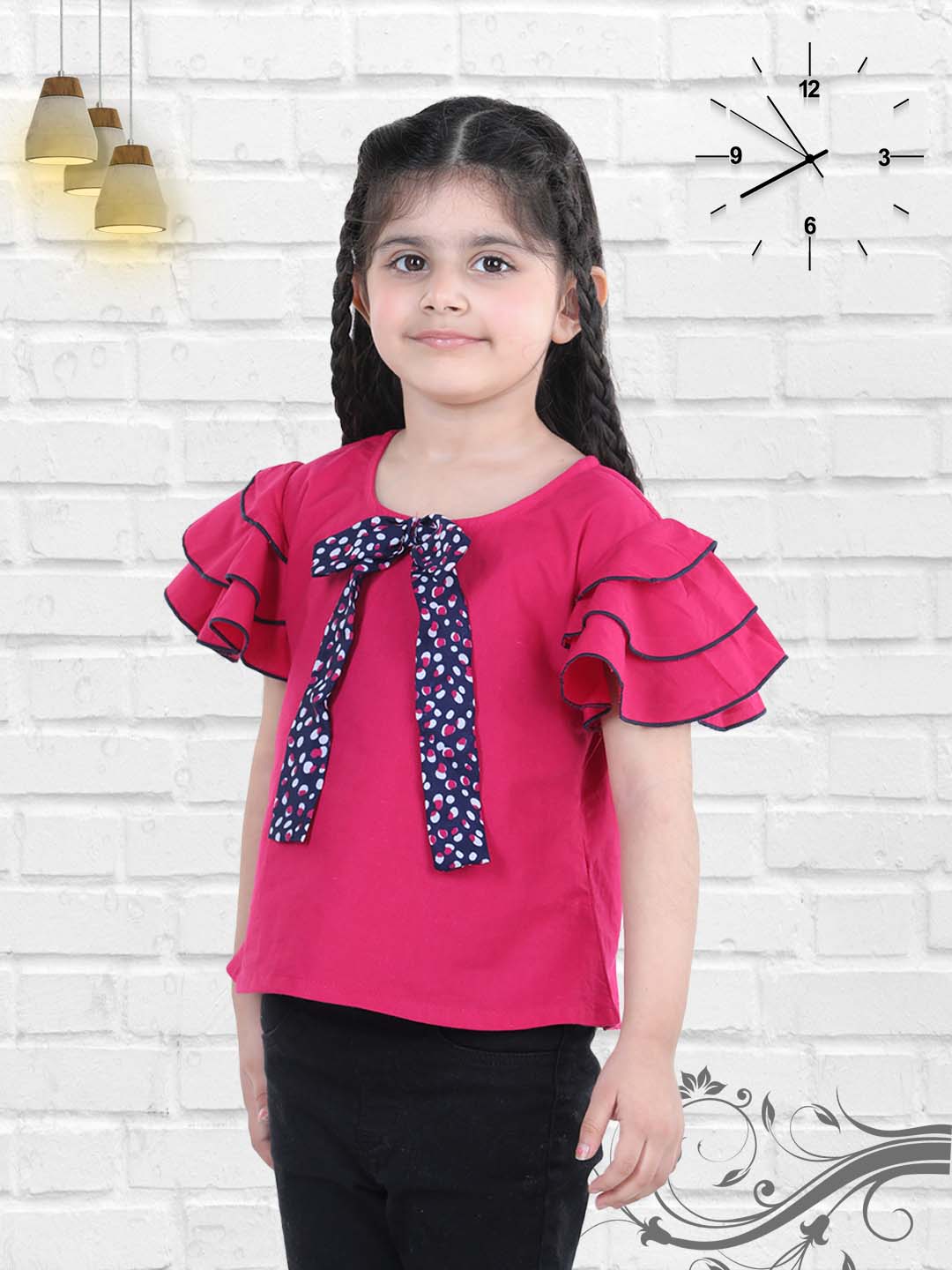 Cutiekins Floral Print Top For Girls - Black & White