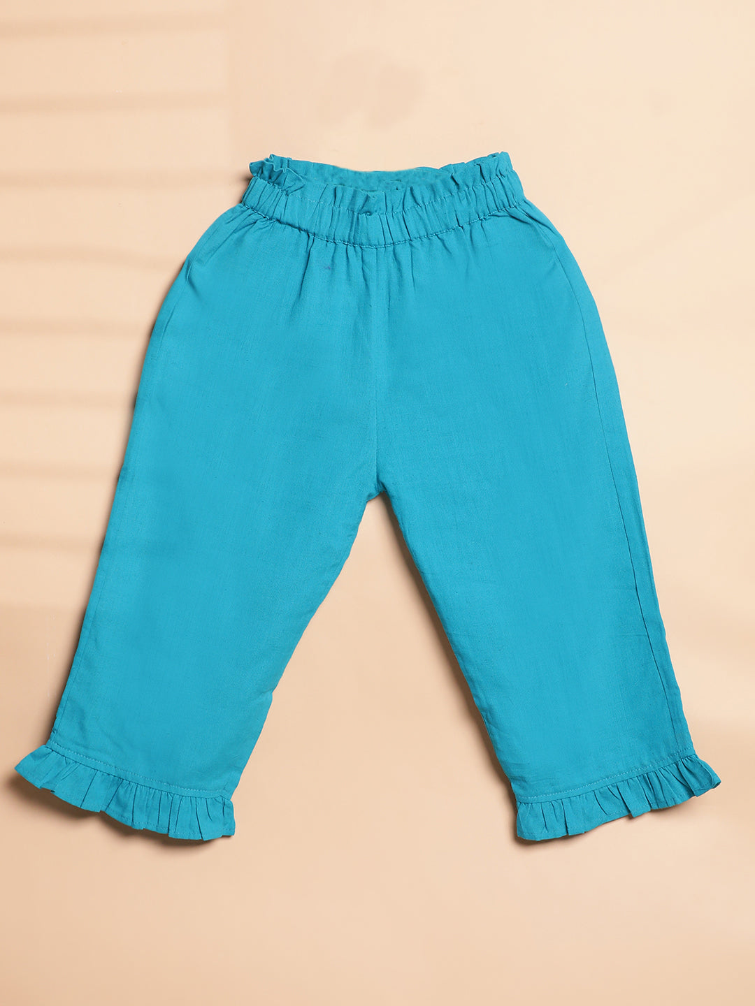 Cutiekins Girls Mid-Rise Casual Solid Capri -Turquoise Blue