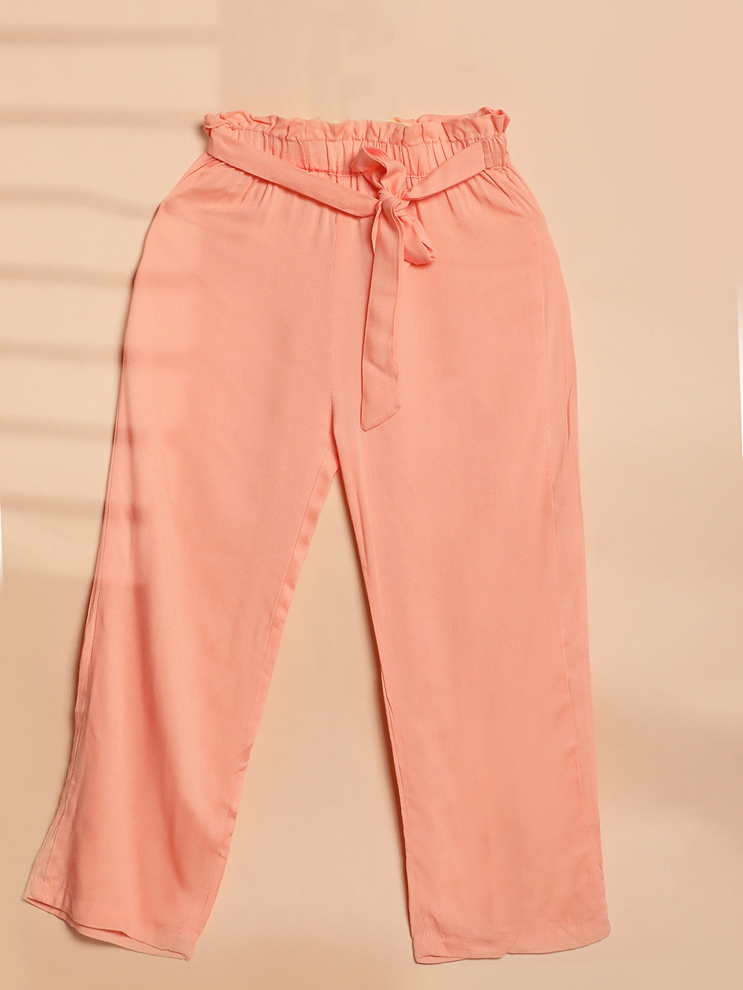 Cutiekins Girls Casaul Solid Palazzo with Belt -Peach