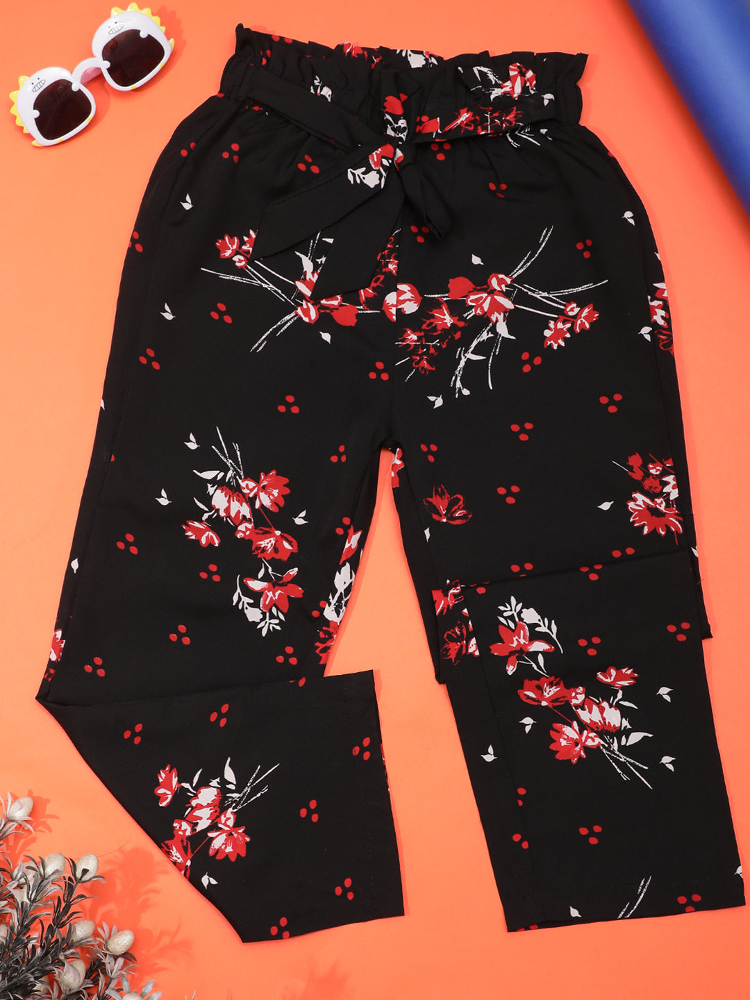 Cutiekins Girls Adorable Floral Print Casual Palazzo -Black & Red