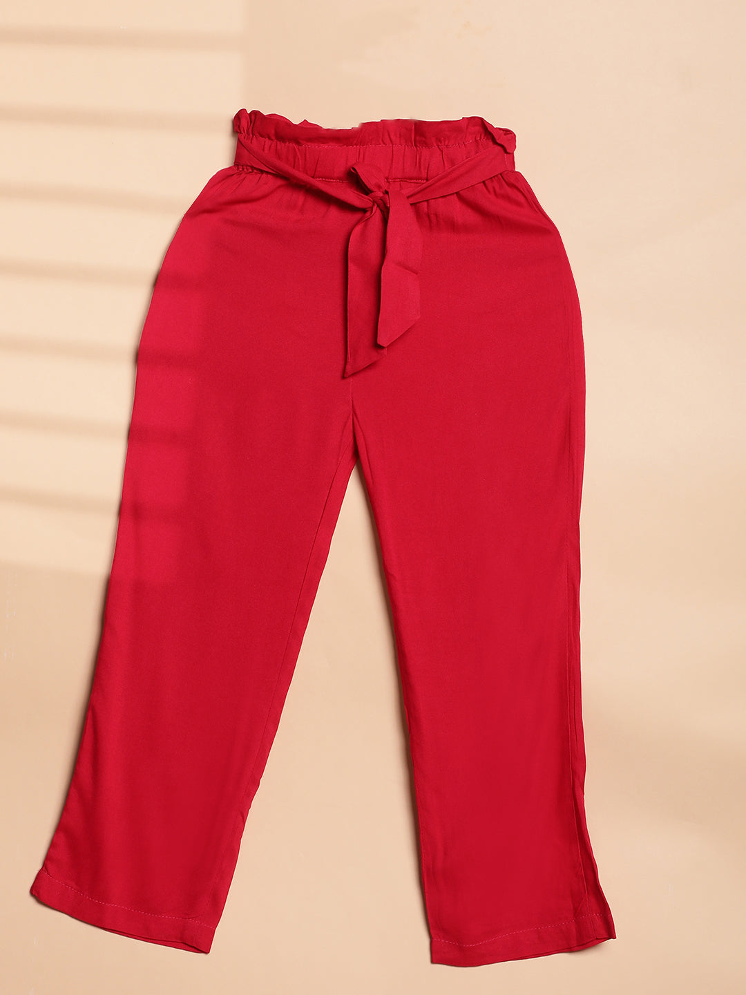 Cutiekins Girls Casual Solid Palazzo with Belt -Red