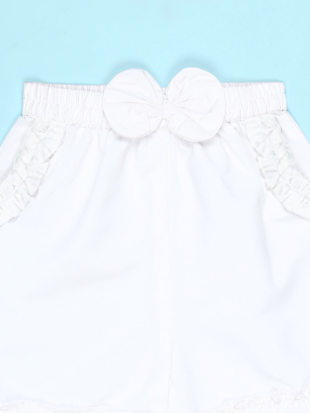 Cutiekins Girls Solid Embellished Small Bow Short -White