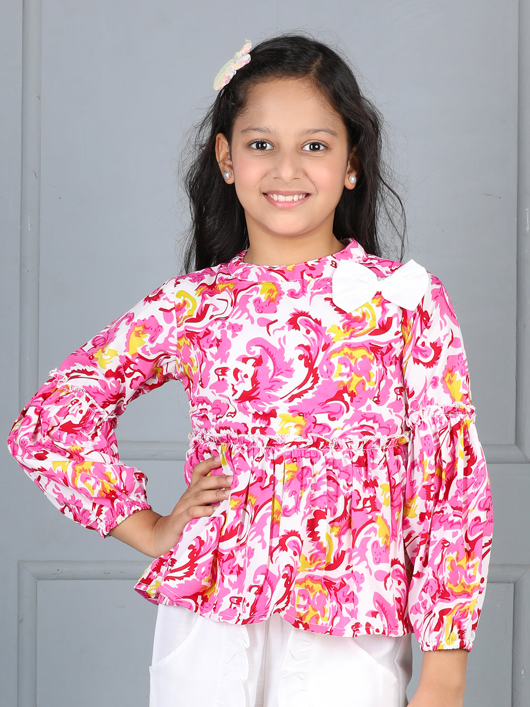 Cutiekins Girls Adorable Floral Print Casual Top -Off White & Pink