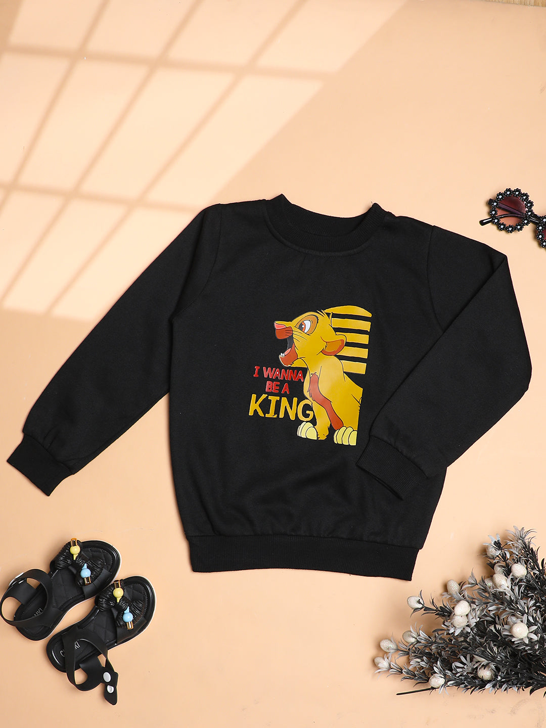 Cutiekins Boys Trendy Baby Lion Graphic Print Winter Sweatshirt -Black & Mustard