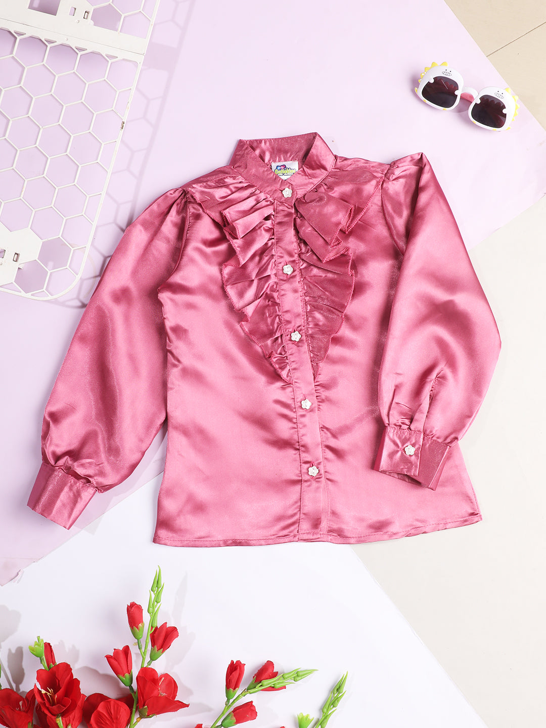 Cutiekins Girls Shirt Style Embellished Top -Onion Pink