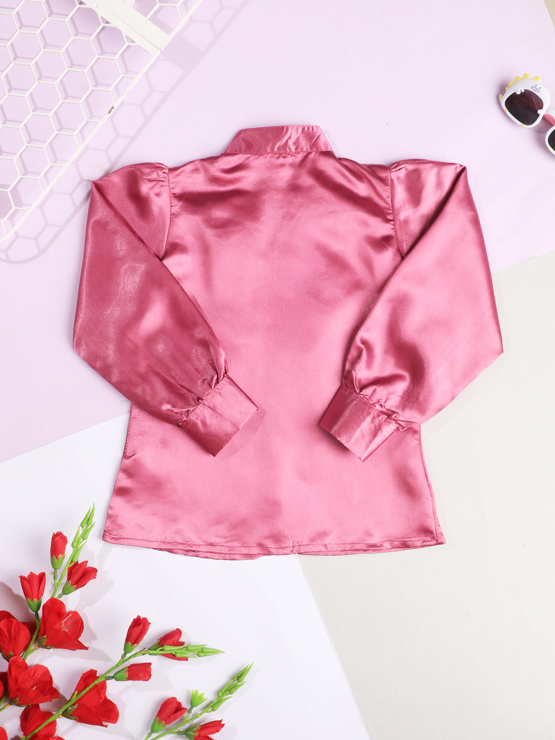 Cutiekins Girls Shirt Style Embellished Top -Onion Pink