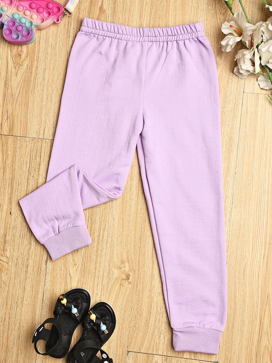 Cutiekins Girls Solid Cozy Trackpant -Violet