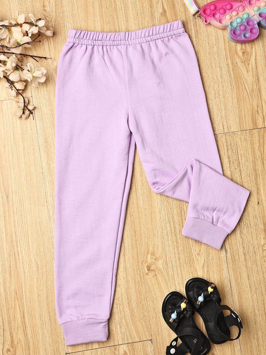 Cutiekins Girls Solid Cozy Trackpant -Violet