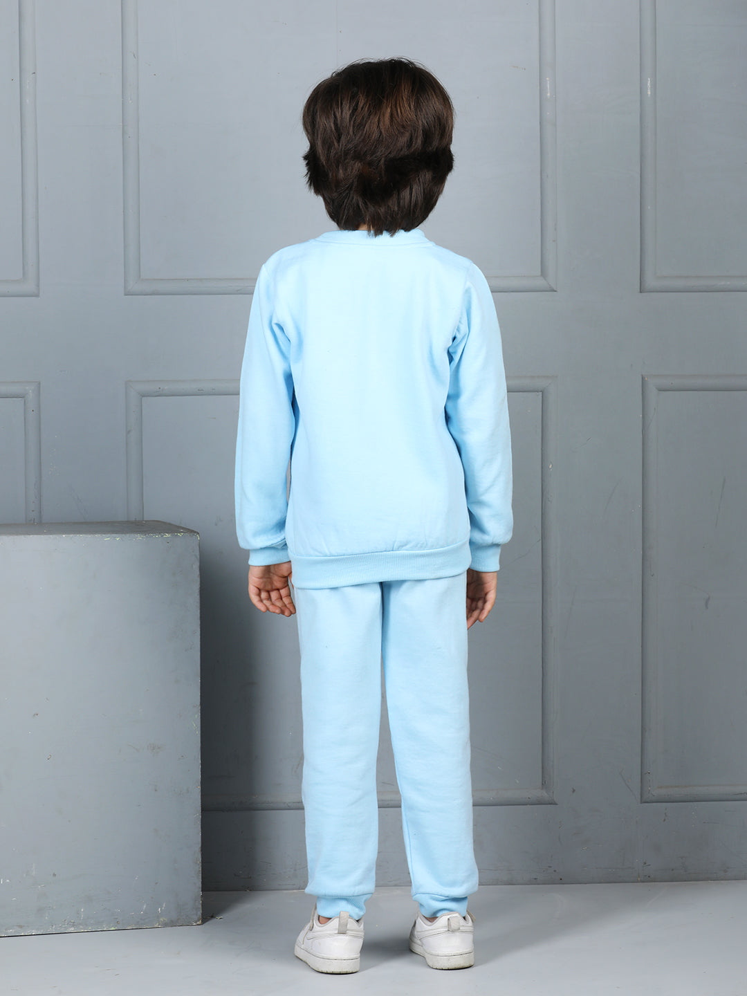 Cutiekins Boys Graphic Print cozy Tracksuit -Light Blue & Mustard