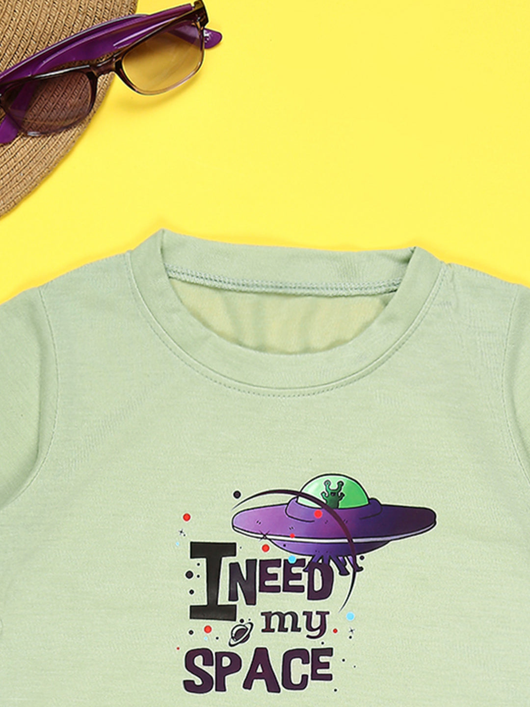 Cutiekins Boys Graphic Printed T-Shirt-Olive Green & Purple