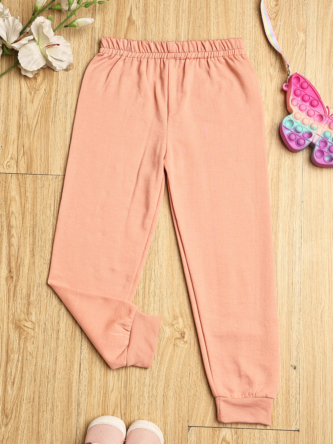 Cutiekins Girls Solid Cozy Fleece Trackpant -Peach