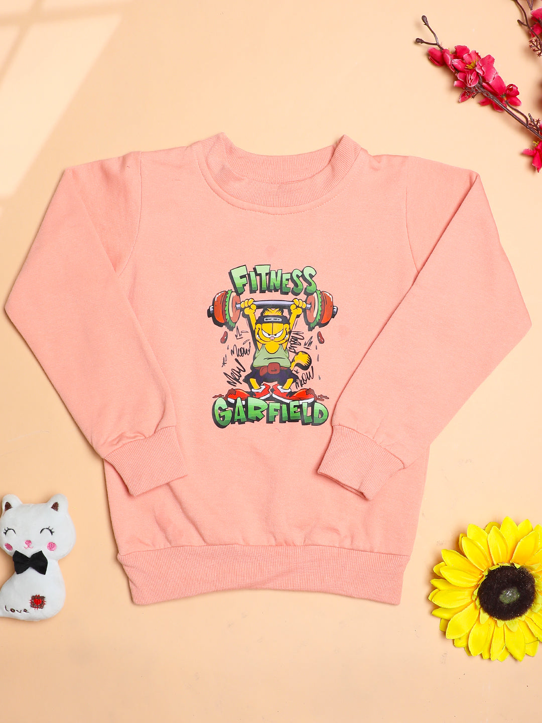 Cutiekins Boys Trendy Graphic Print Winter Sweatshirt -Peach & Green