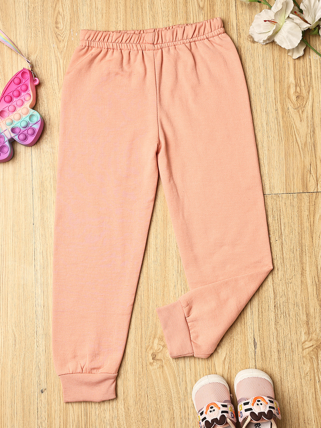 Cutiekins Girls Solid Cozy Fleece Trackpant -Peach