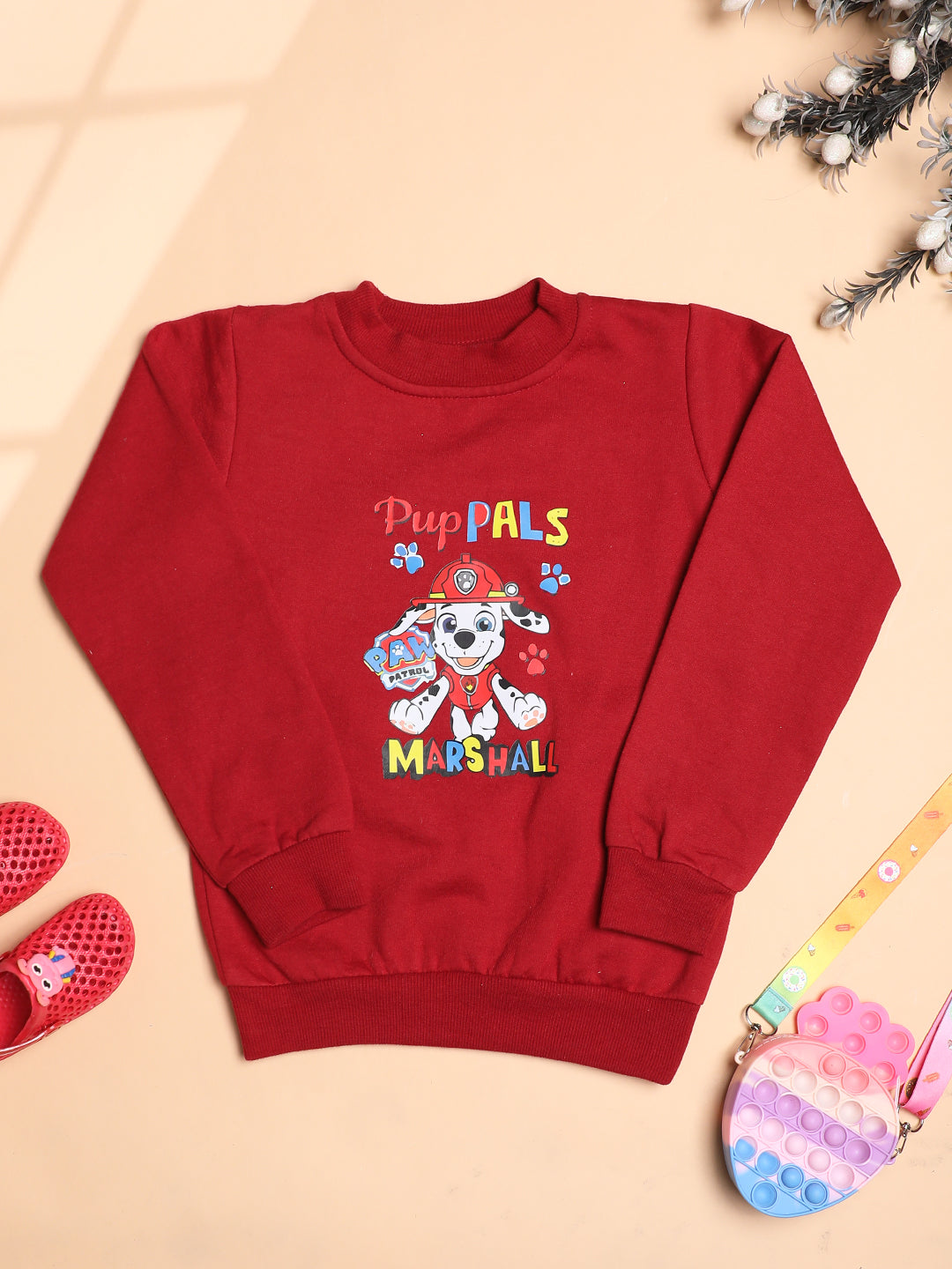 Cutiekins Boys Puppals Graphic Print Trendy Winter Sweatshirt -Maroon & Multi