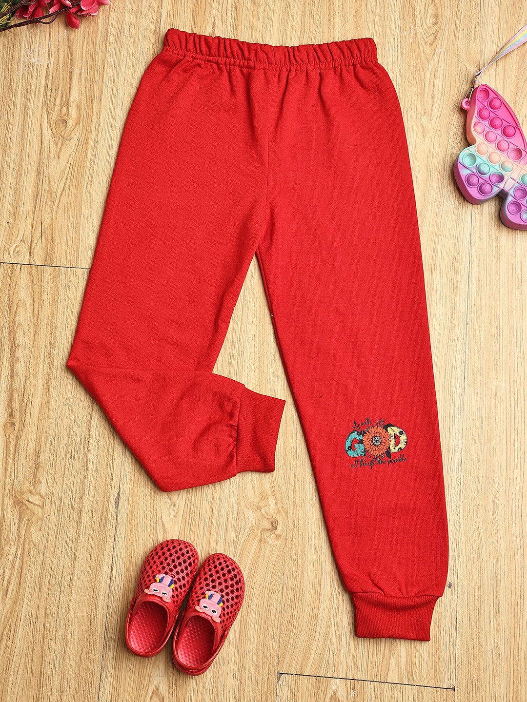 Cutiekins Girls Graphic Print Cozy Trackpant -Red