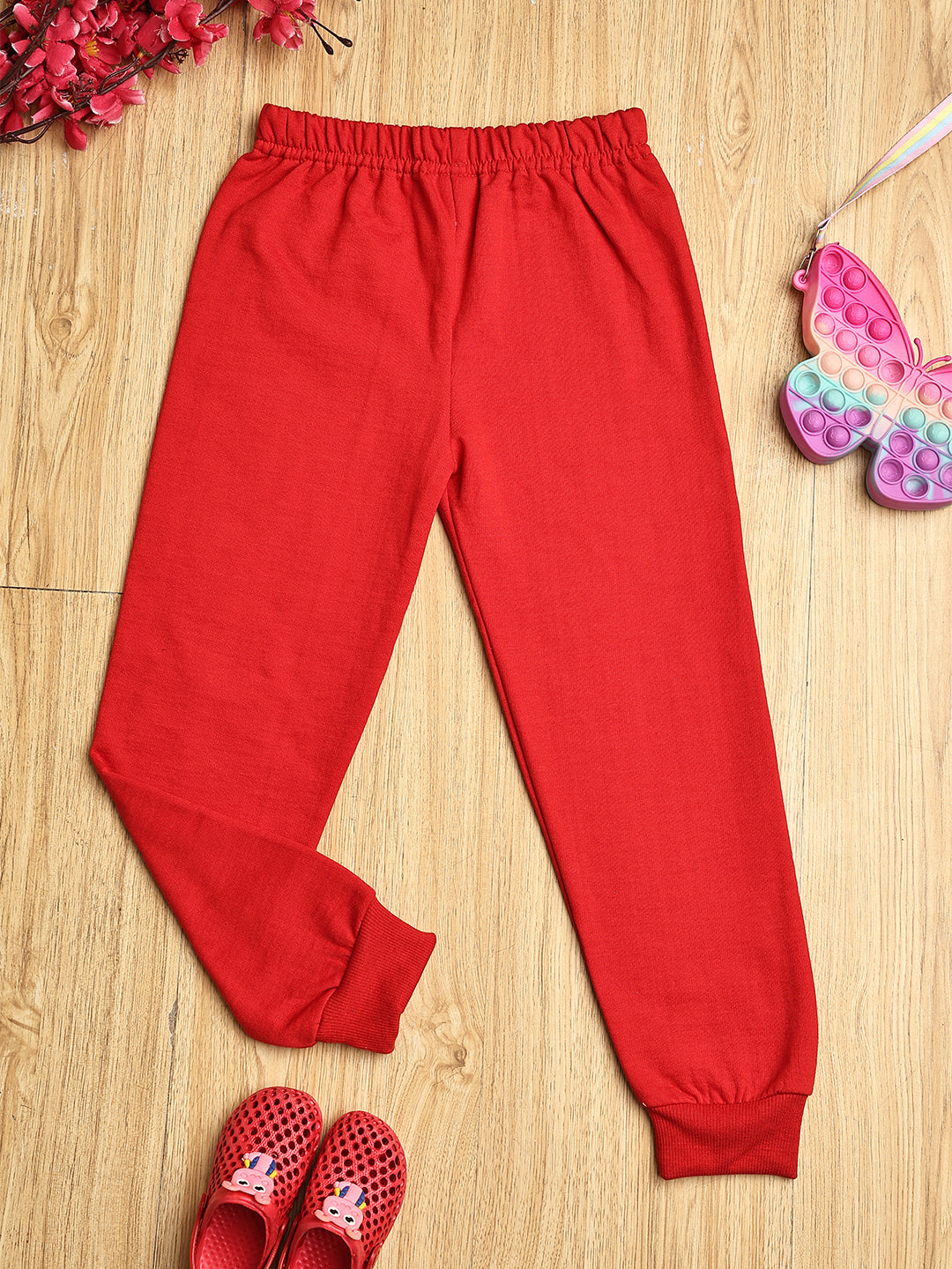 Cutiekins Girls Graphic Print Cozy Trackpant -Red