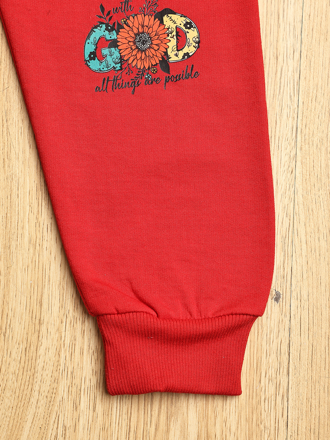 Cutiekins Girls Graphic Print Cozy Trackpant -Red