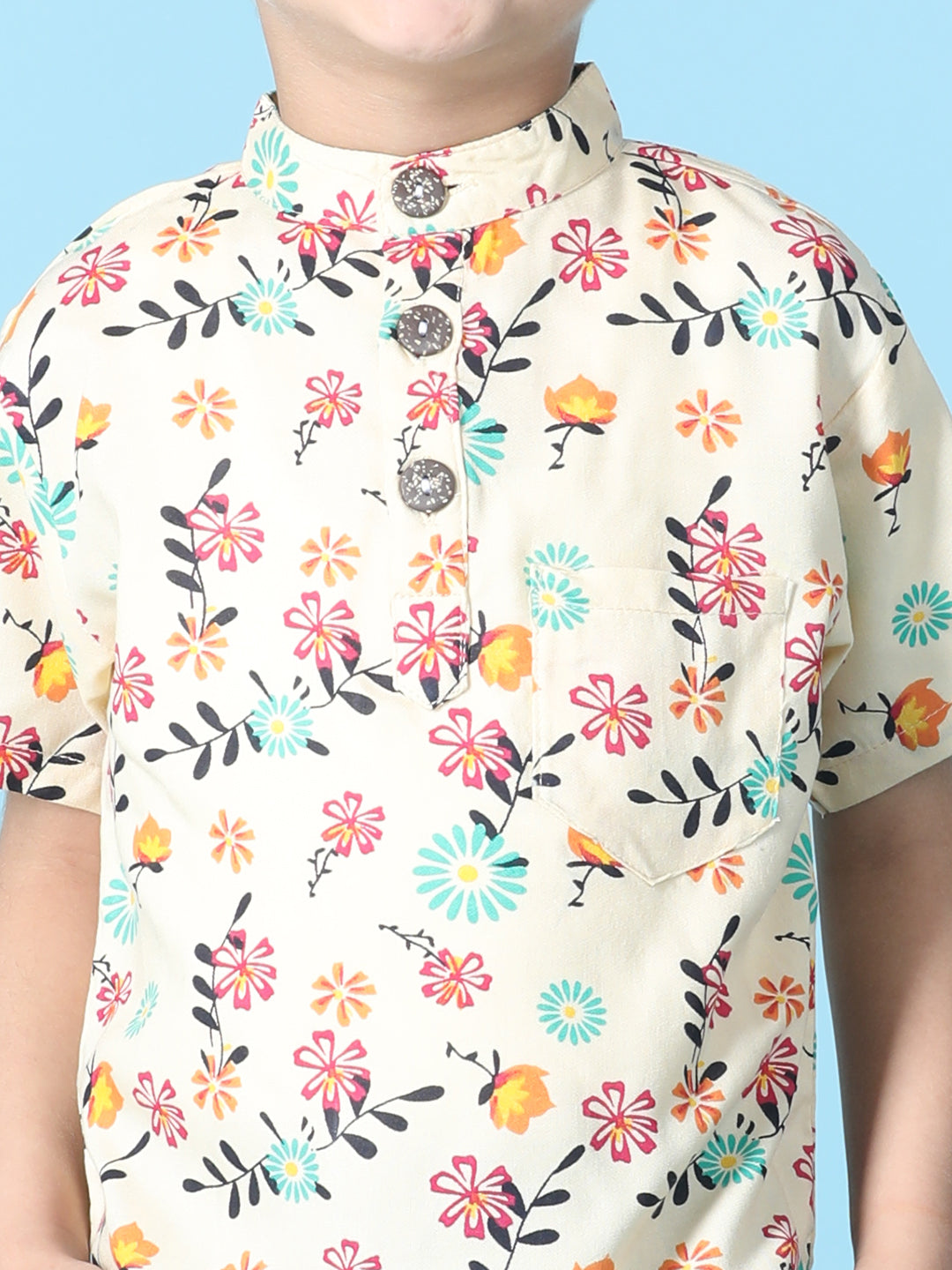 Cutiekins Boys Floral Print T-Shirt -Off White & Pink