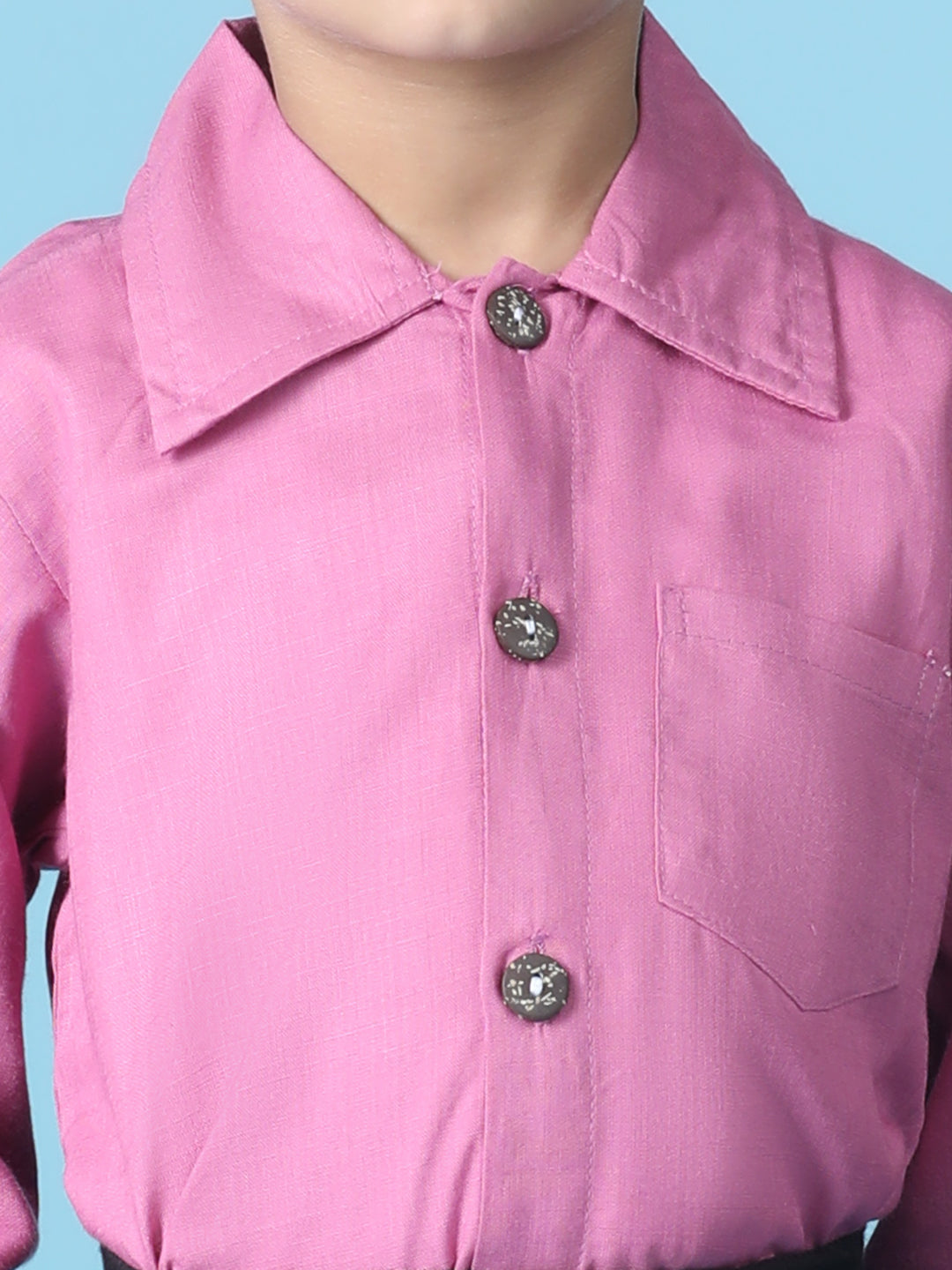 Cutiekins Boys Solid Shirt With Solid Denim Cargo Short -Neon Pink & Black