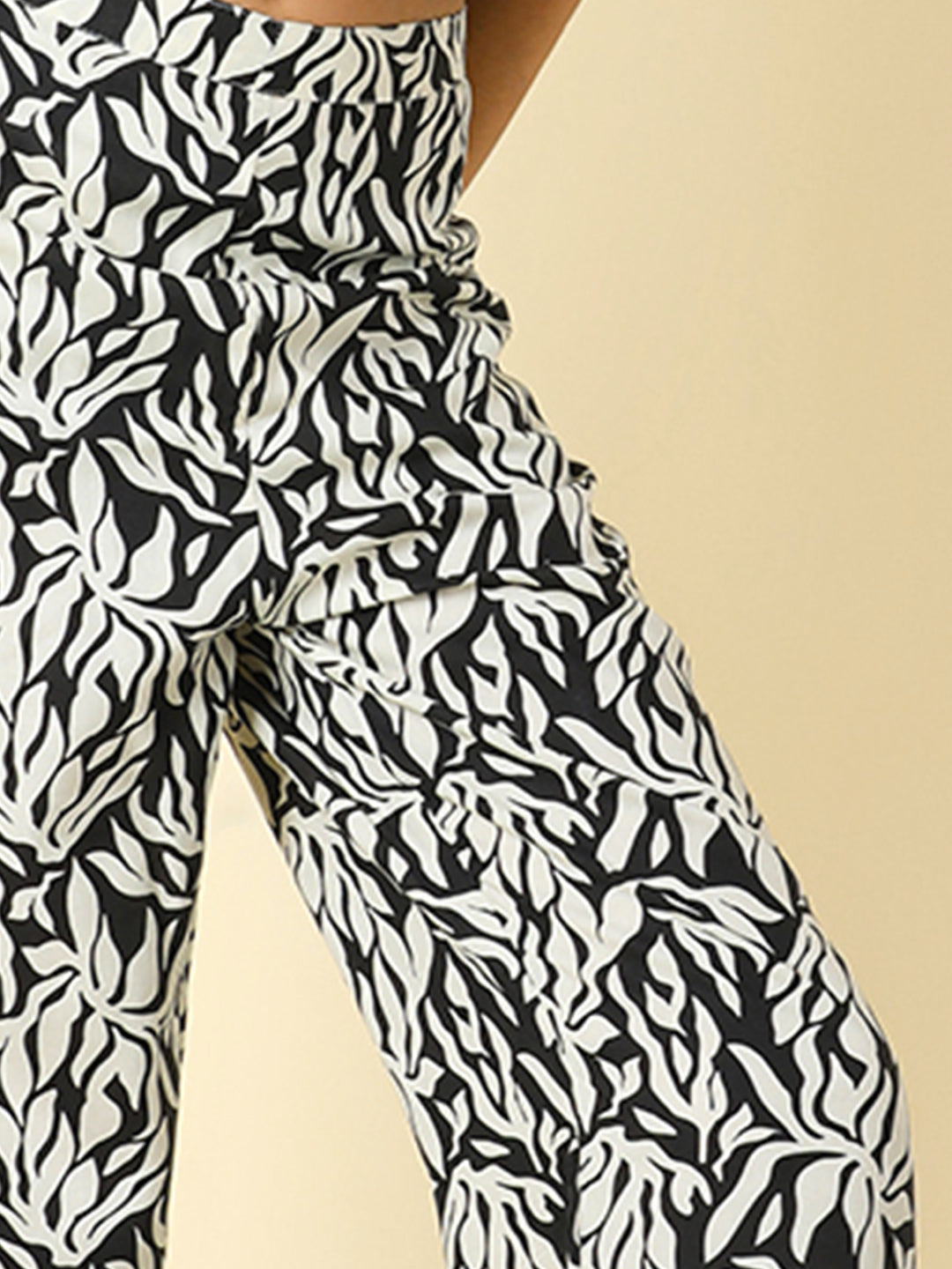 Cutiekins Girls Rayon Tropical Print Palazzo -Off White & Black