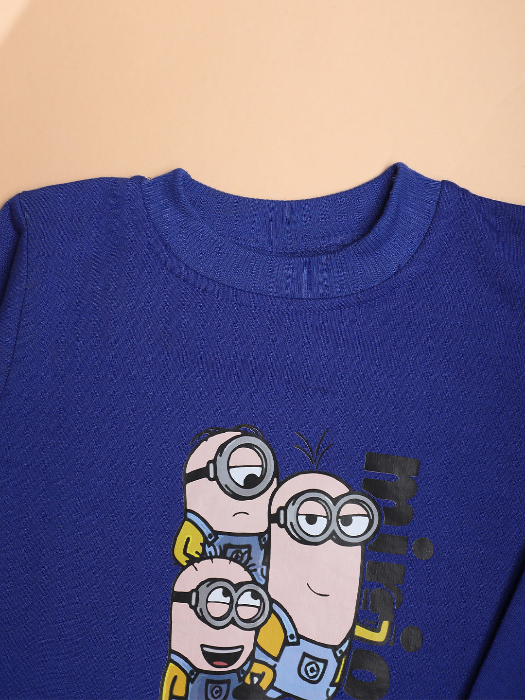 Cutiekins Boys Minions Graphic Print Trendy Winter Sweatshirt -DarkBlue & Nude