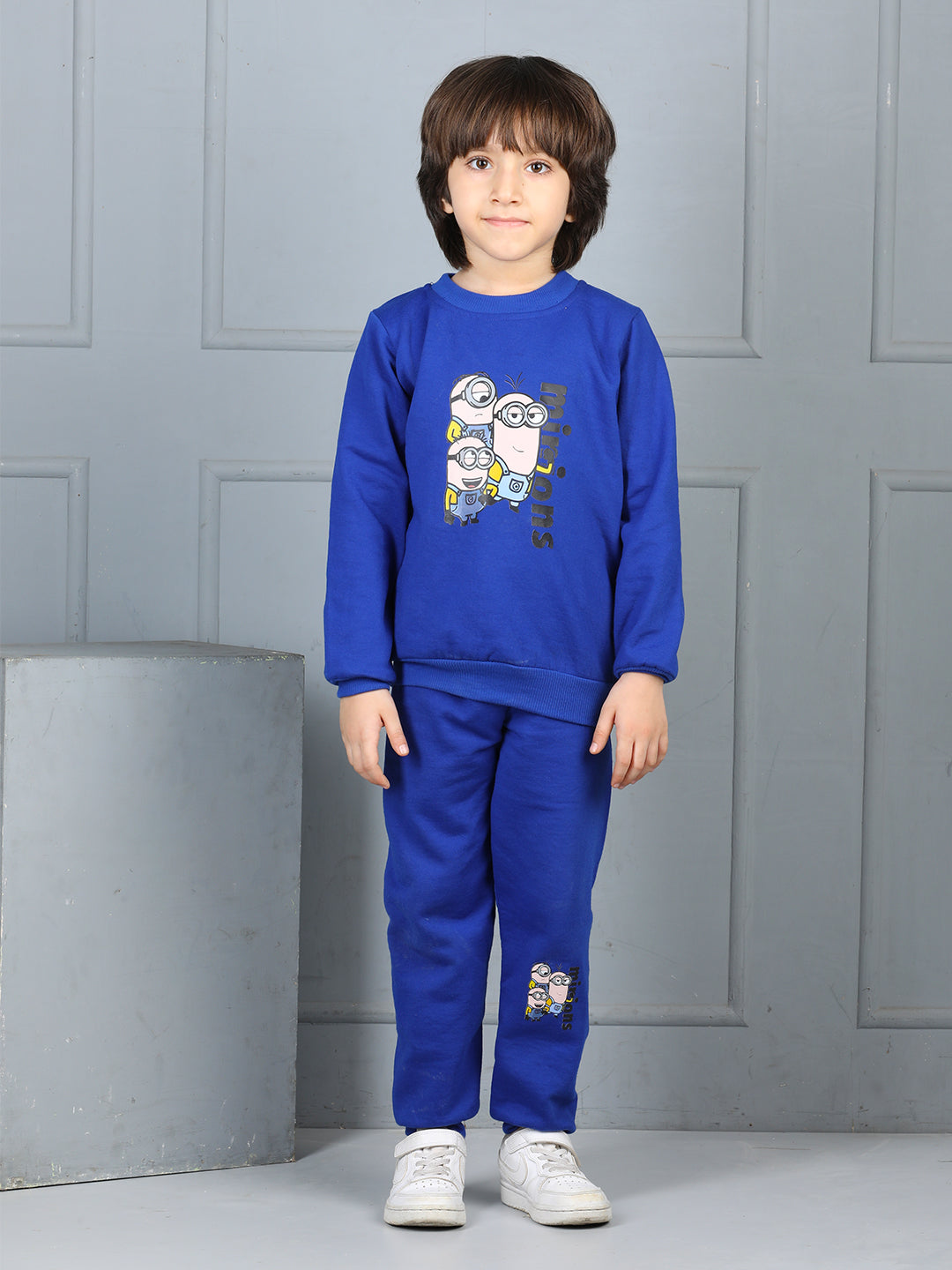 Cutiekins Boys Minions Graphic Print cozy Tracksuit -Dark Blue & Nude