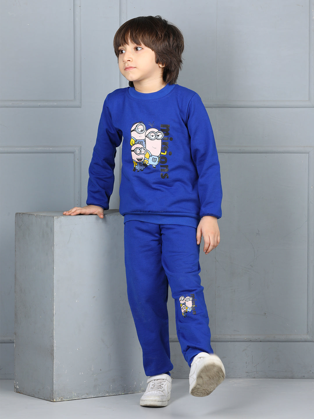 Cutiekins Boys Minions Graphic Print cozy Tracksuit -Dark Blue & Nude