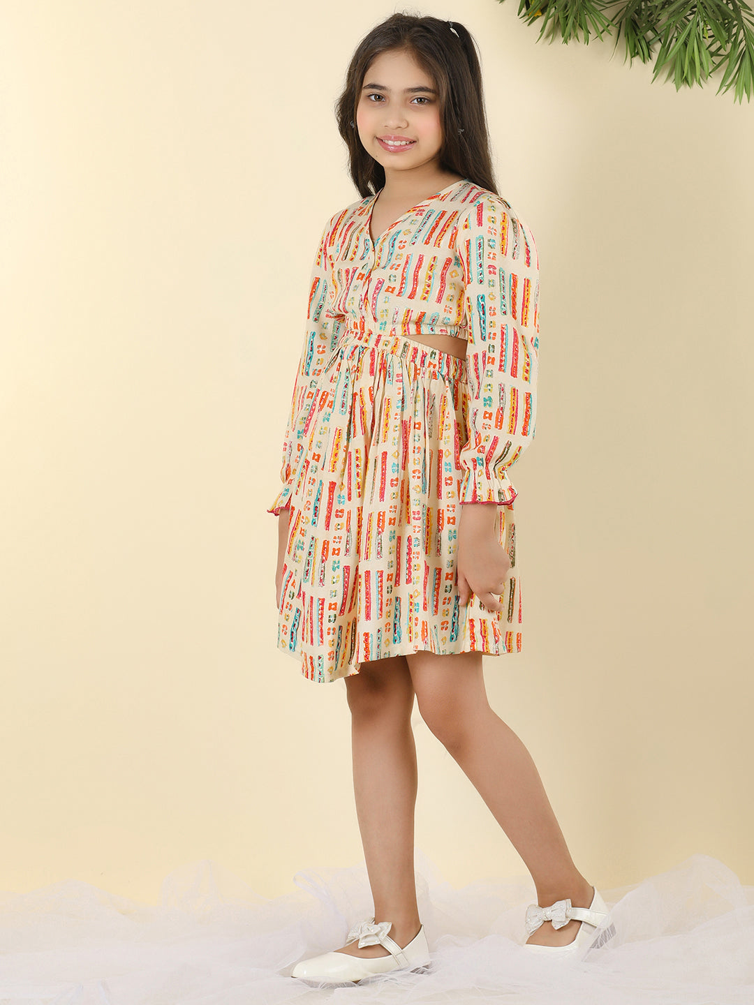 Cutiekins Girls V-Neck Tribal Print Dress -Multicolor