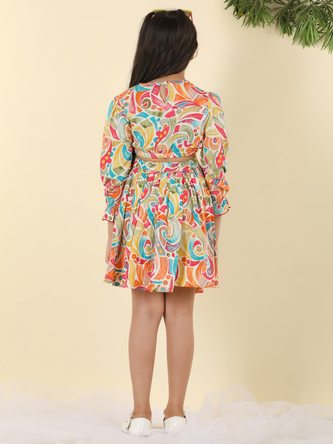 Cutiekins Girls V-Neck Abstract Print Dress -Multicolor
