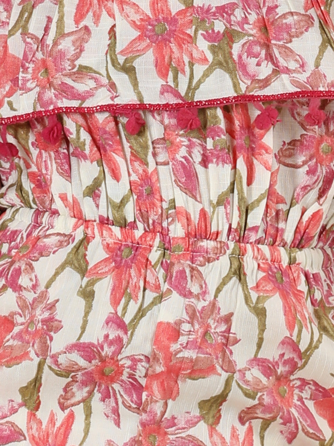 Cutiekins Girls Off Shoulder Floral Print Jumpsuit -Off White & Pink