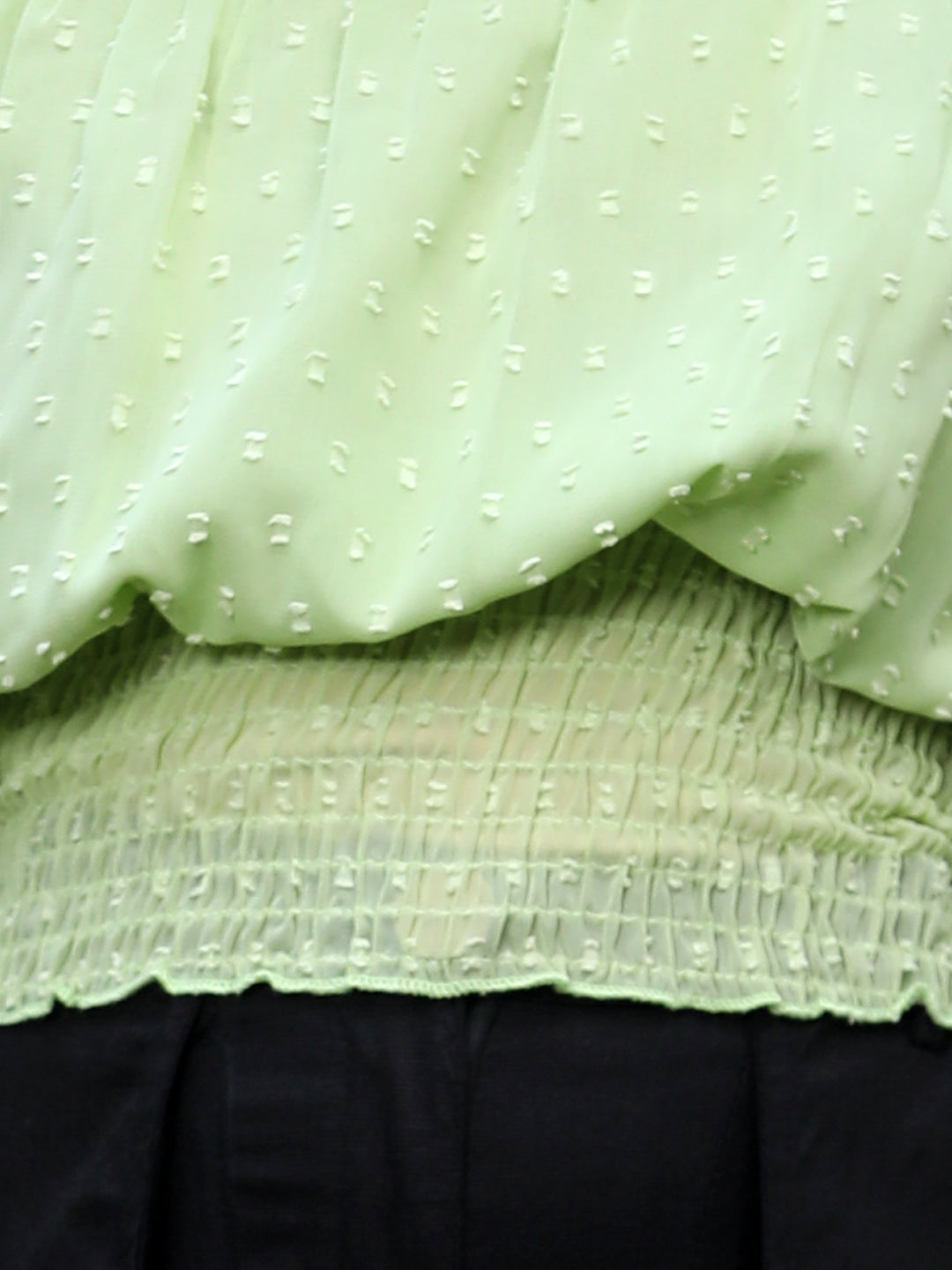 Cutiekins Solid Off Shoulder Georgette Top & Trouser Set -Light Green & Black